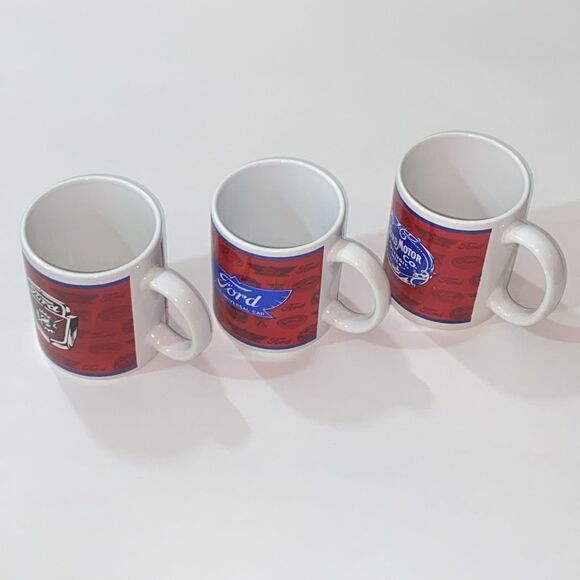 3 Different Four Motor Co Automobile Coffee Mugs Ford Lightning Bolt Crest Red - Picture 2 of 9